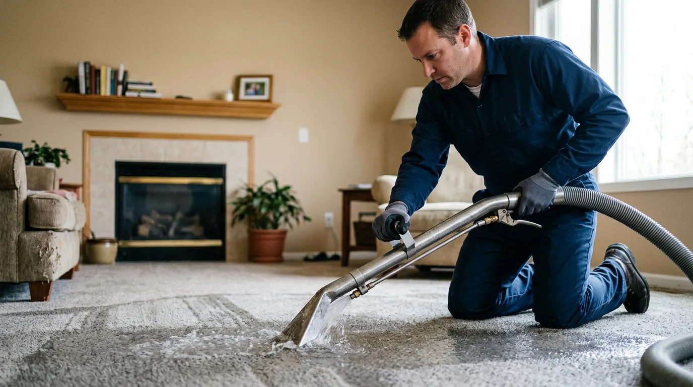 Water damage restoration technician working near Riverdale, MI